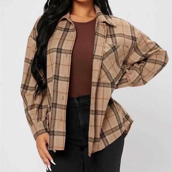 SHEIN Tops - Brown checkered flannel